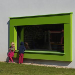 Außenansicht Kindergarten Wien / kigago (Paschinger Architekten) Modulbauweise Massivholz