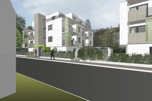 Rendering/Konzept einer Wohnhausanlage in Wien (Paschinger Architekten)