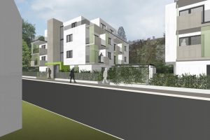 Rendering/Konzept einer Wohnhausanlage in Wien (Paschinger Architekten)