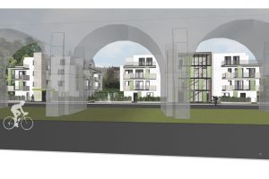 Rendering/Konzept einer Wohnhausanlage in Wien (Paschinger Architekten)