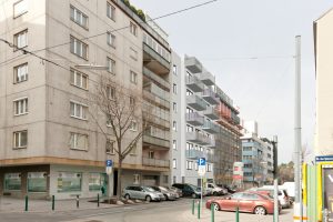 Rendering einer Wohnhausanlage in eine bestehende Straße in Wien (Paschinger Architekten)