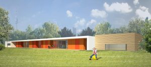 Außenansicht Kindergarten in Holzmassiv-Bauweise der ARGE kigago (Paschinger Architekten)