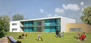 Außenansicht Kindergarten in Holzmassiv-Bauweise der ARGE kigago (Paschinger Architekten)