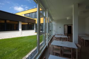 Gartenaussicht Kindergarten Desselbrunn / kigago (Paschinger Architekten) Modulbauweise Massivholz