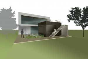 Vorentwurf/Rendering eines Einfamilienhaus aus Sichtbeton in Niederösterreich von den Paschinger Architekten aus Wien.