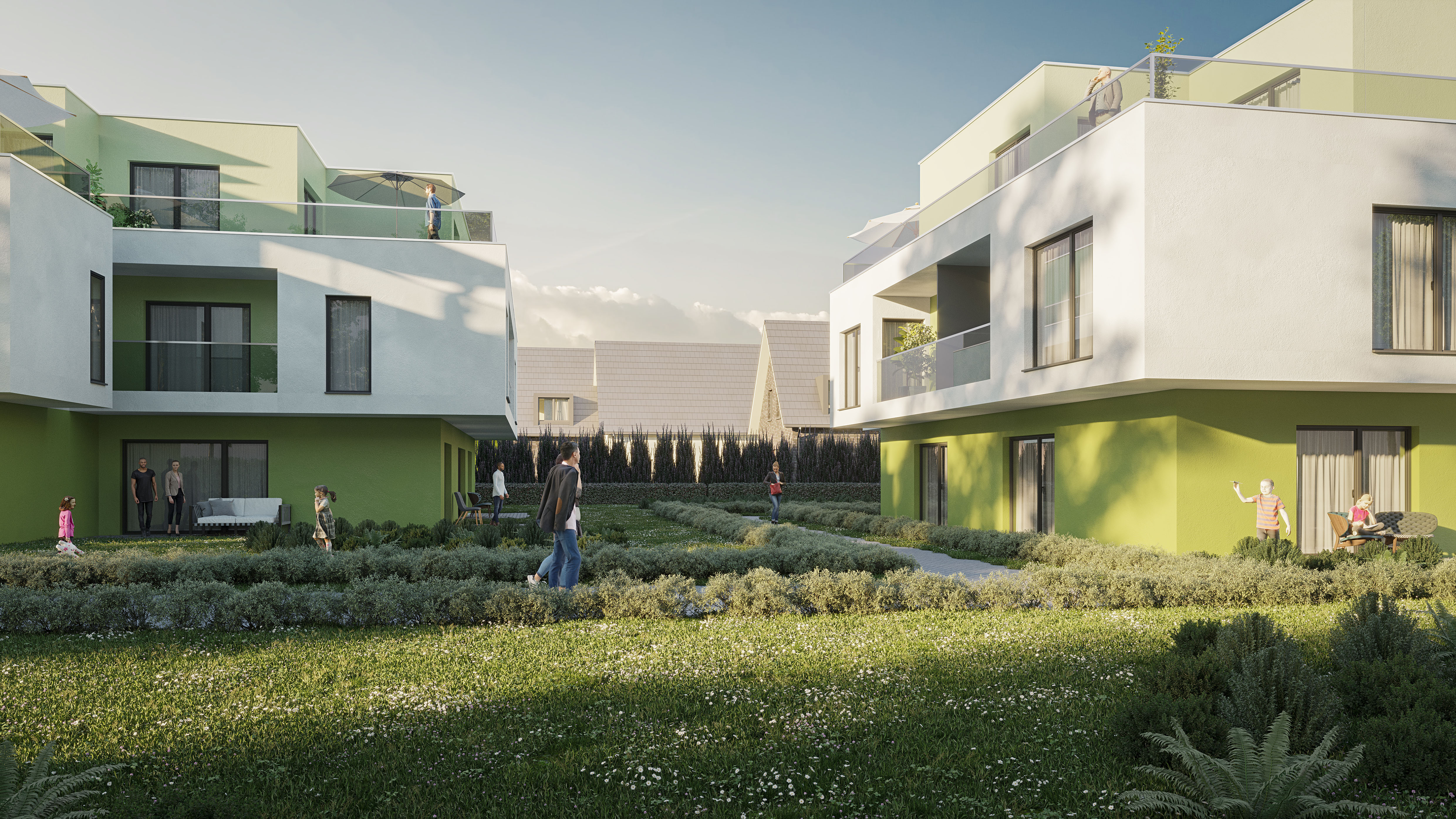Vorentwurf/Rendering/Visualisierung einer Wohnhausanlage in Wien von den Paschinger Architekten aus Wien.