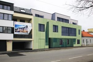 Rendering/Vorschau eines Kindergarten und Wohnhauses in Wien Neu Erlass, Niederösterreich - geplant von den Paschinger Architekten aus Wien